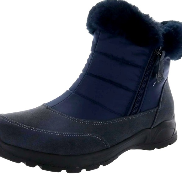 Easy Street Womens Frosty Pull On Round Toe Casual Boots Ankle Low Heel - Blue - Picture 1 of 6